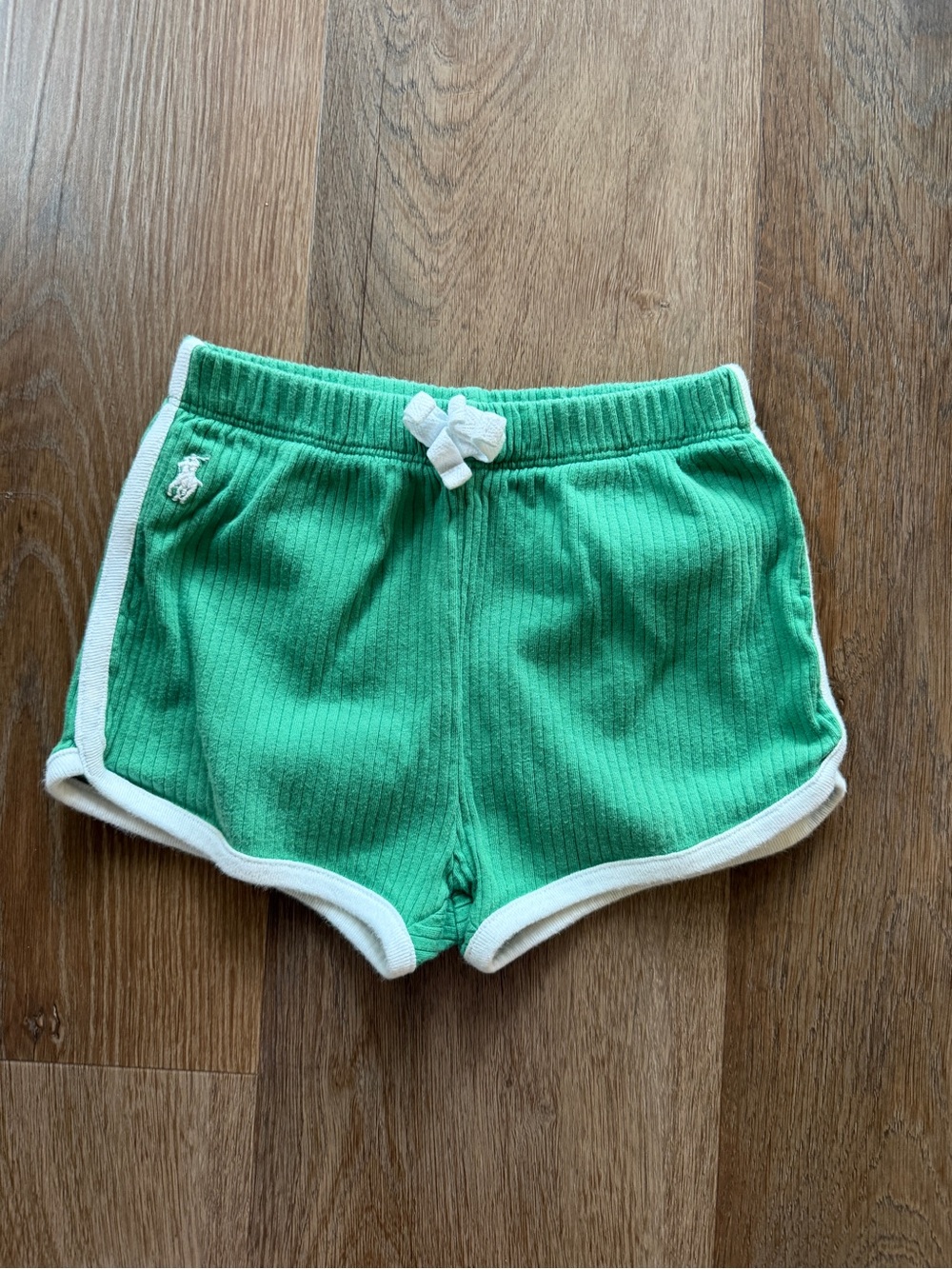 Ralph Lauren Bright Green Kids Ribbed Shorts with White Trim